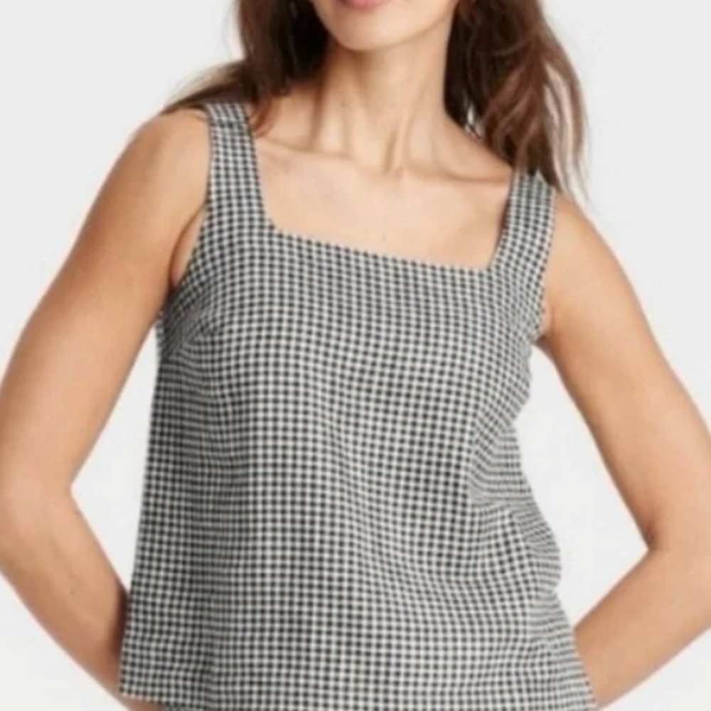Womens XSmall A new day Black and White Gingham Tank Top Women